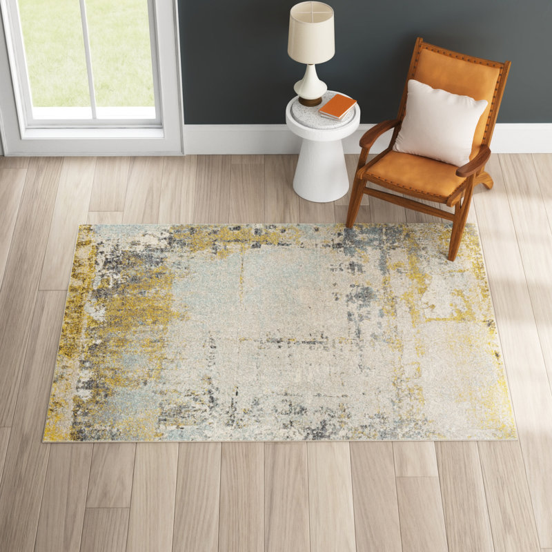 Peter Abstract Modern Marble Mustard Rug, Rectangle 160 x 220 cm