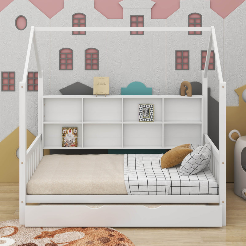 Wooden Twin Size House Bed With Trundle, Twin