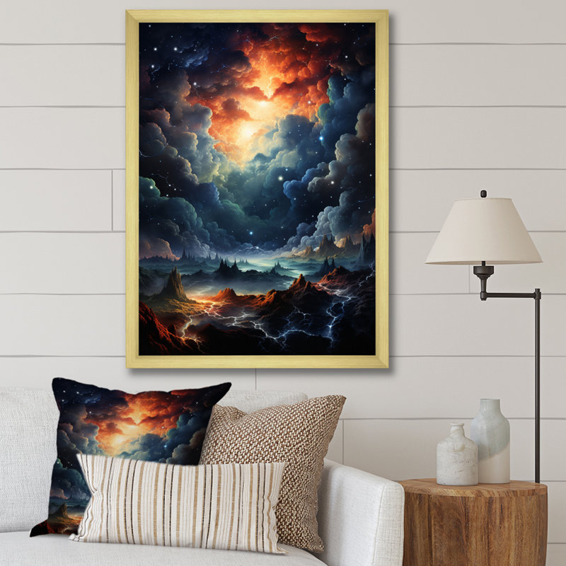 «Galaxy Celestial Fireworks V», reproduction d'art sur toile, Encadrement doré, H 32 po x l 24 po x P 1 po