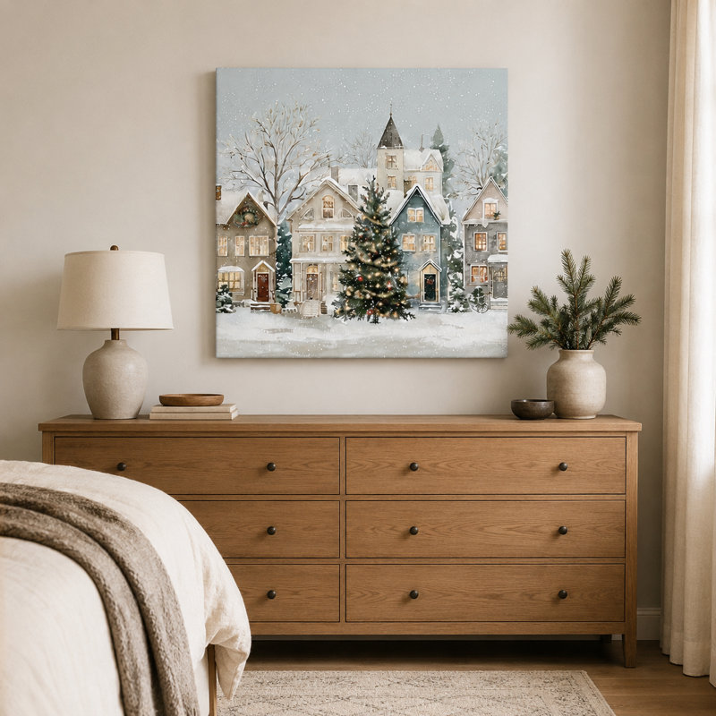 Art mural sur toile enneigé, quartier enneigé, 30 po x 30 po