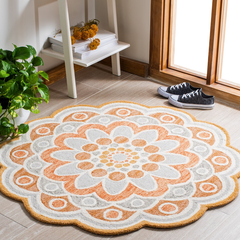 Tapis géométrique en laine touffeté à la main Mallon, Rond 5 pi