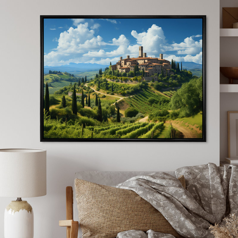 Italie, San Gimignon II - Italie, art mural, H 34 po x l 44 po x P 1,5 po, Cadre flottant noir