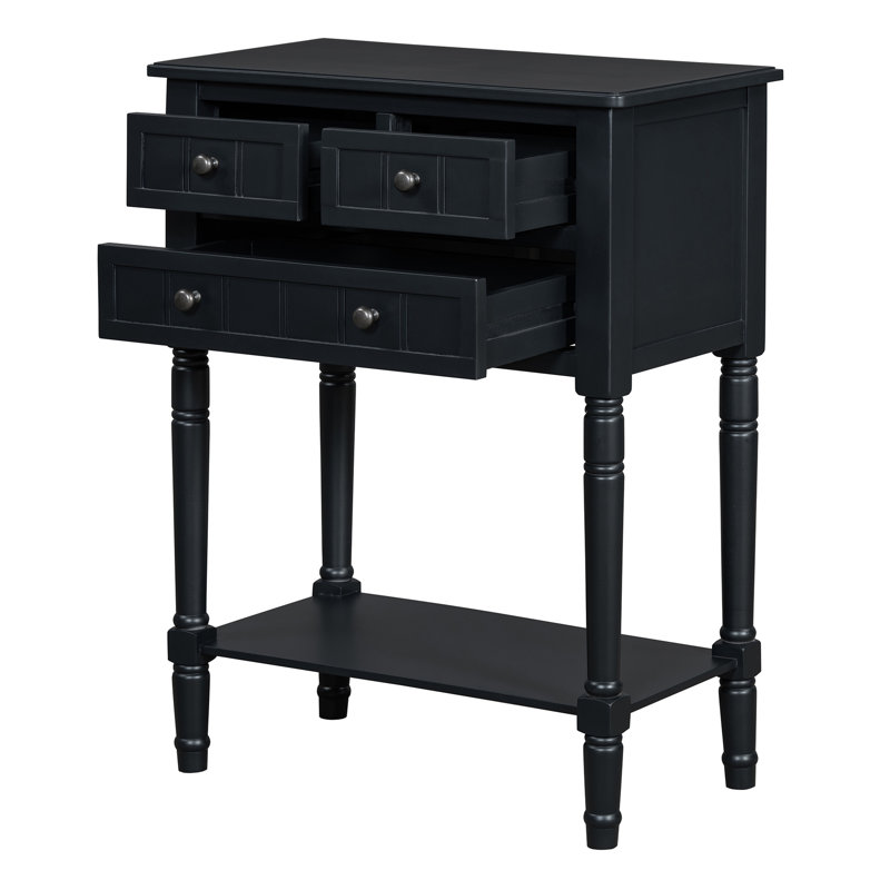 Narrow Console Table, Slim Sofa Table With Three Storage Drawers And Bottom Shelf, Black