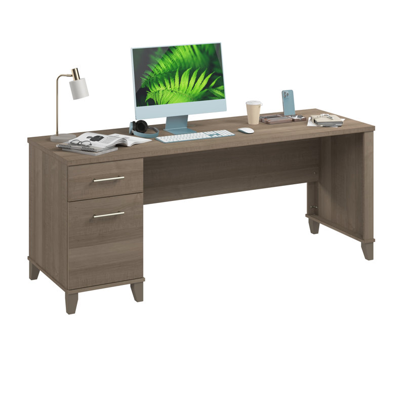 72W Office Desk with Drawers in Ash Gray, Ash Gray