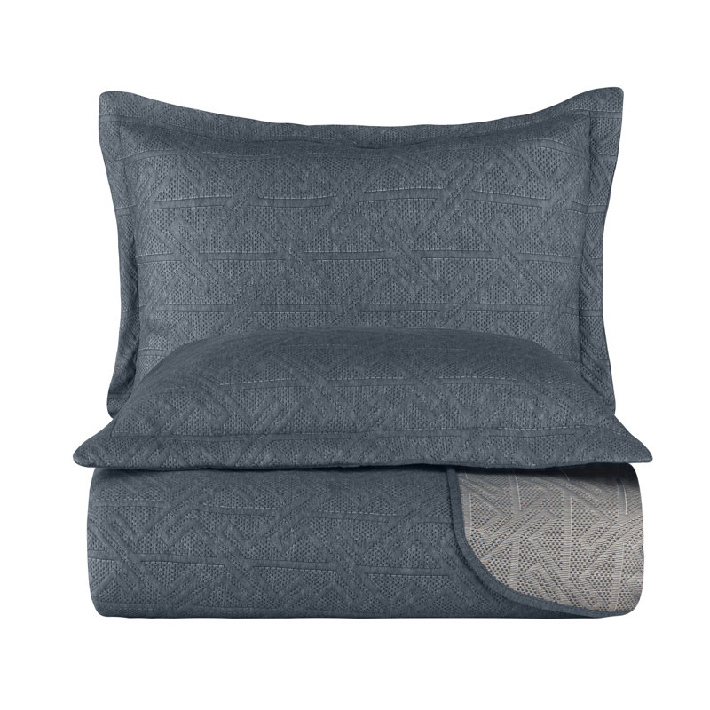 Slate Blue Cotton Queen Coverlet Set with Pillow Shams