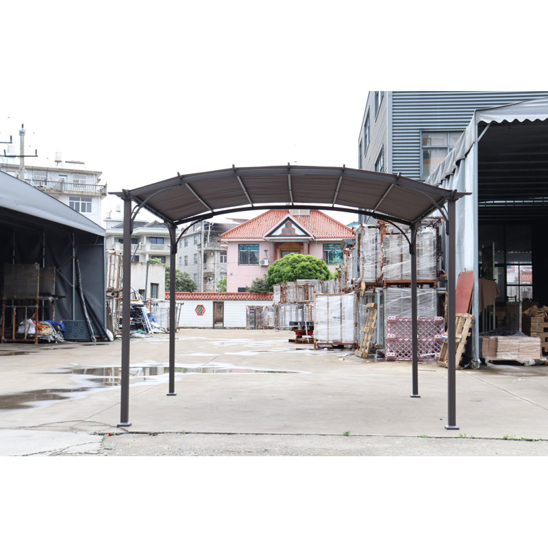 Pavillon de jardin pergola arqué avec abri de soleil imperméable auvent avec cadre en acier pour jardin, Gris