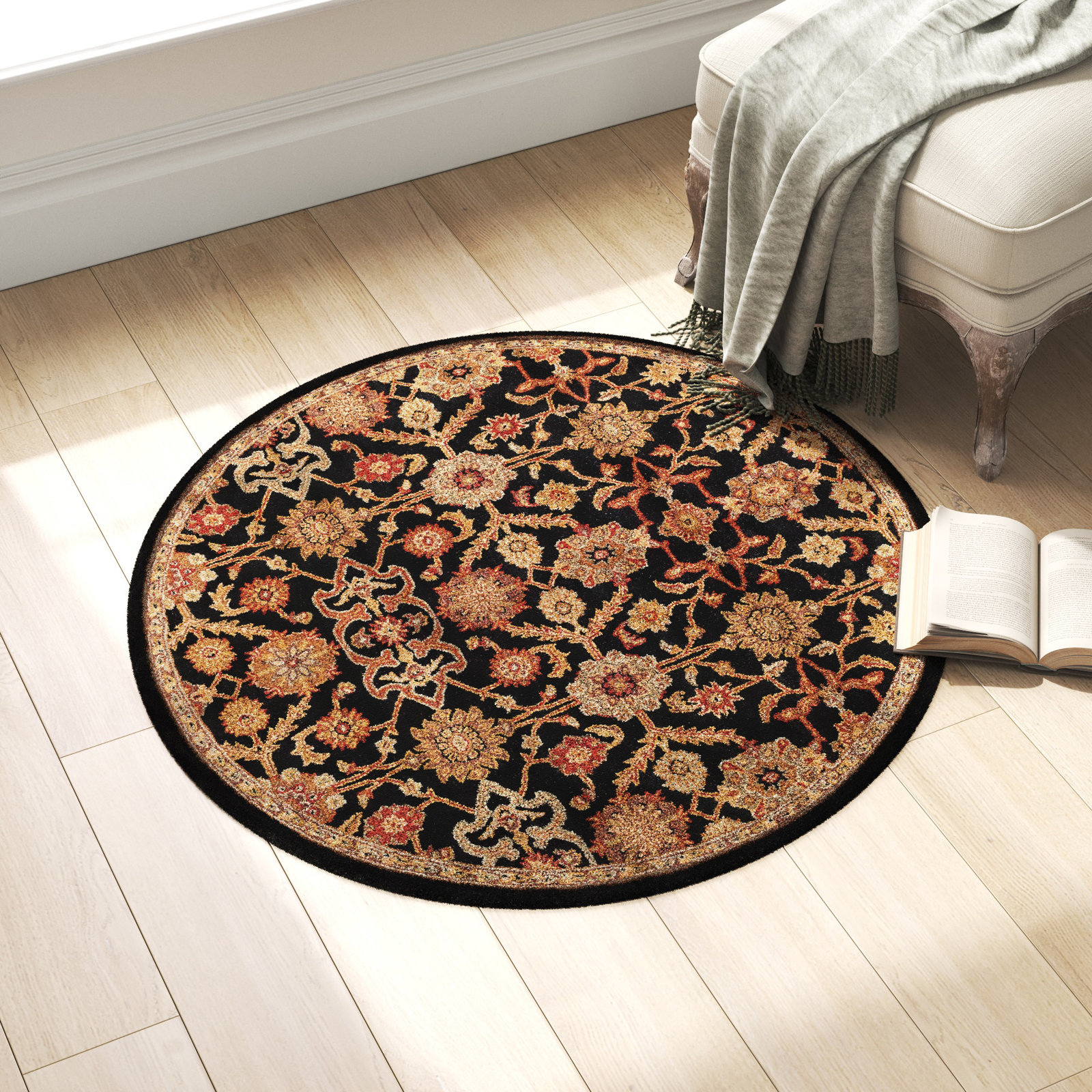 Redwood Hand Tufted Wool Black/Rust Red/Beige Rug, Round 8'