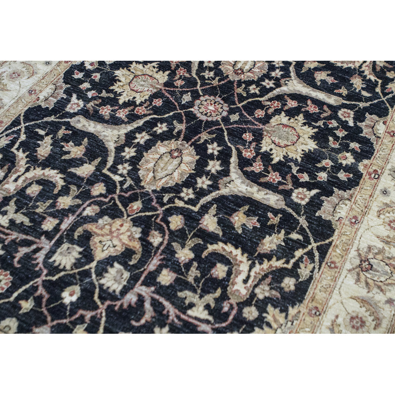 Tapis noir et gris de haute qualité noué à la main