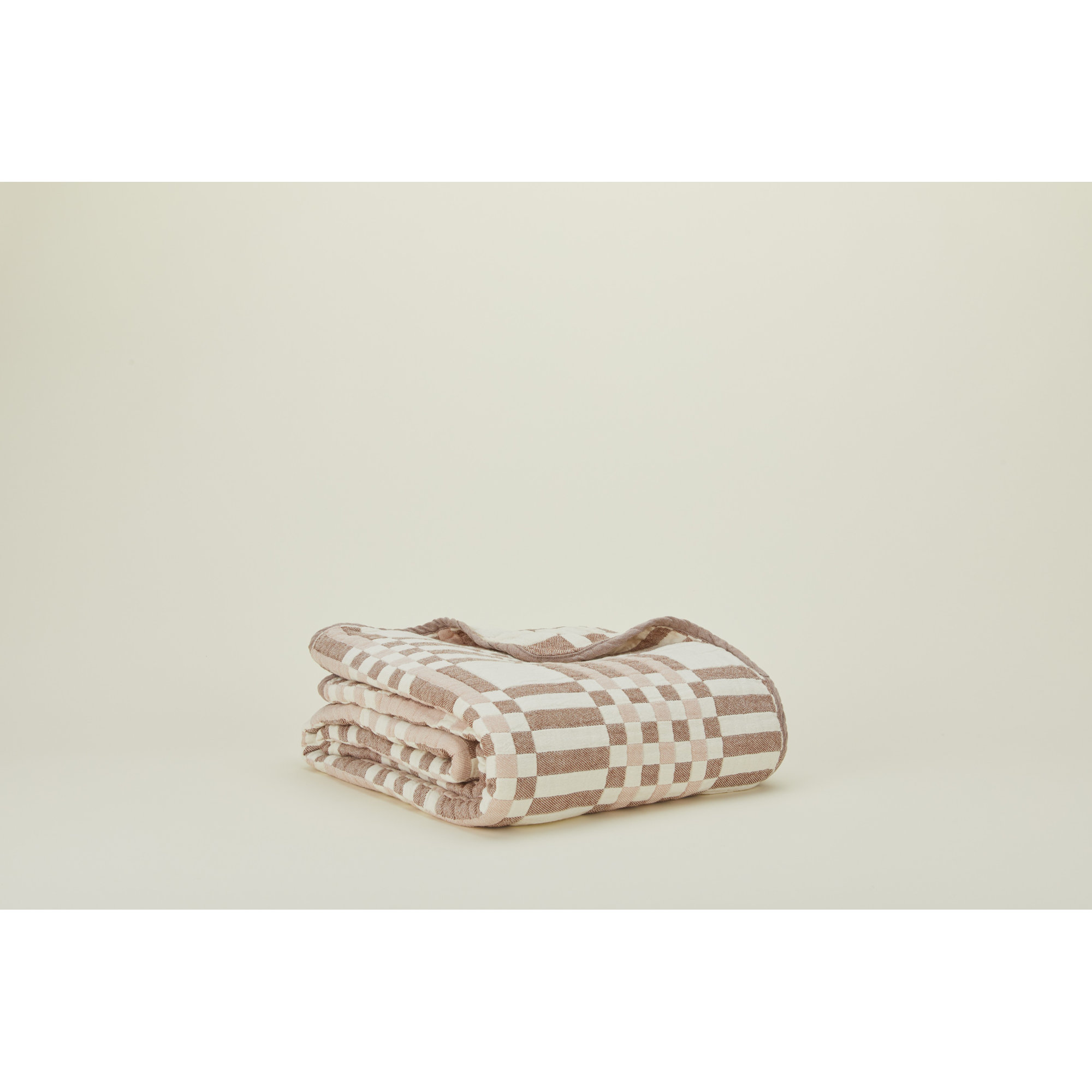 Simple Plaid Cotton Jacquard Throw Blanket, Blush/Terracotta, Queen