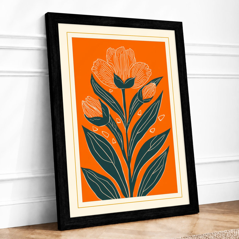 Stylized Tulip Botanical - Framed Print, A3 - 42.0 x 29.7 cm, Black