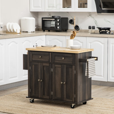 Îlot de cuisine moderne avec chariot à épices, chêne brun, îlot de cuisine