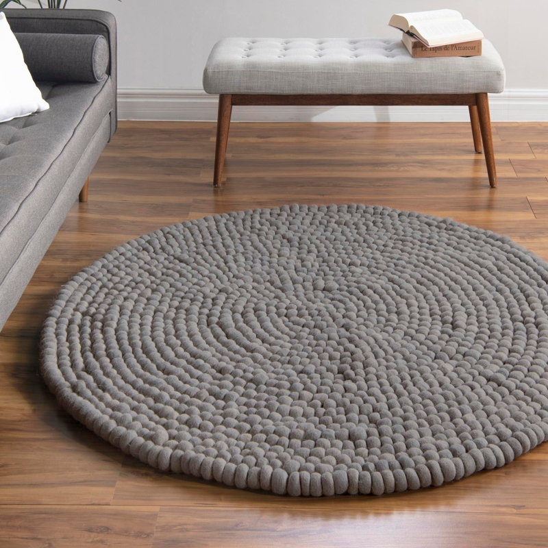 Tapis gris en laine Gregorey, Rond 10pi