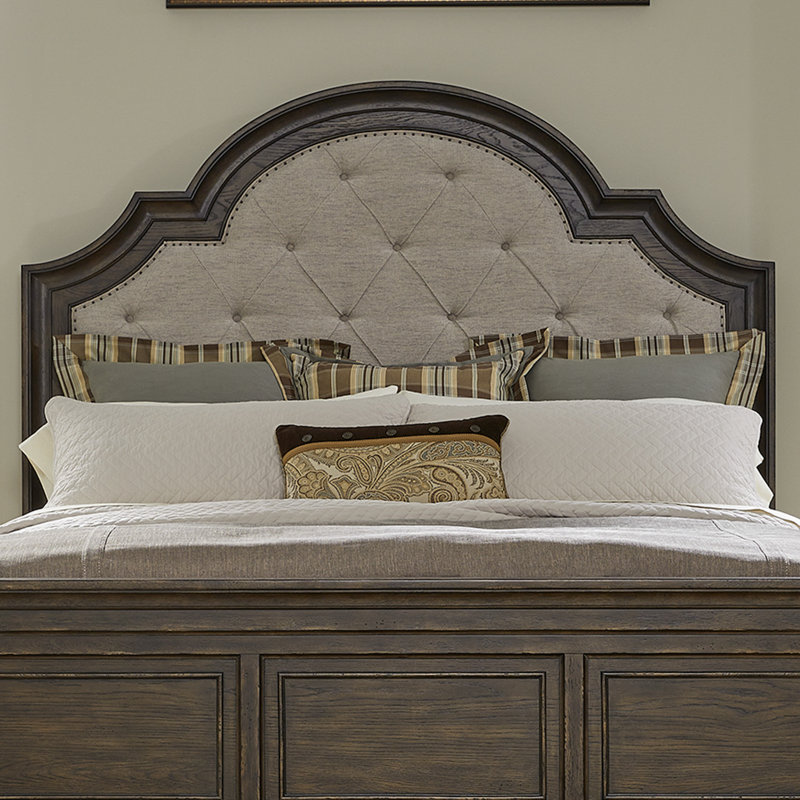 Trelawny Queen Upholstered Bed, Dresser & Mirror, Chest, Nightstand Set, Queen, 5 Pcs: Bed, Nightstand, 2 Dressers, Mirror
