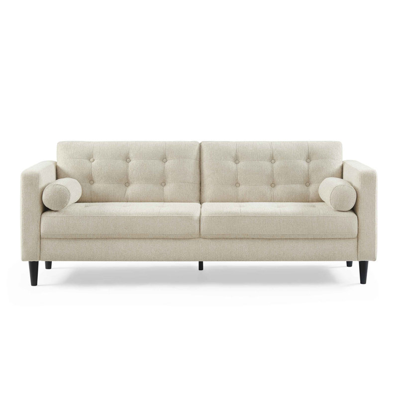 Jeses 80.3" W Velvet Tufted Upholstred Tufted Square Arm Sofa , Beige Linen Blend
