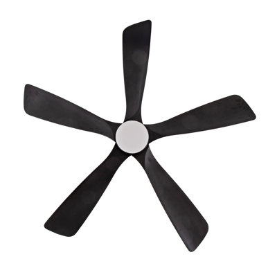 52 Inch Black Ceiling Fan With Light, 5 Blades Solid Wood Ceiling Fan with Downrod, 6-Speed Reversible Quiet DC Fan with Remote, 1/4/8 Hour Timer, for Patio Living Room Bedroom