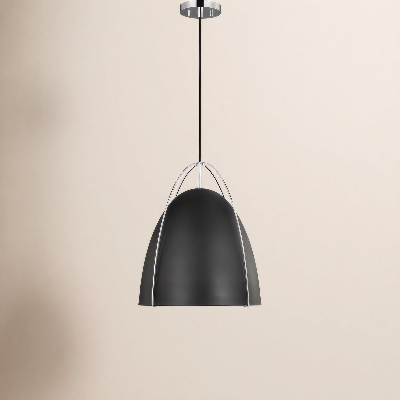 Nikki Single Light Metal Steel Dimmable Pendant, Chrome, Black, 19.13" H x 15.38" W x 15.38" D
