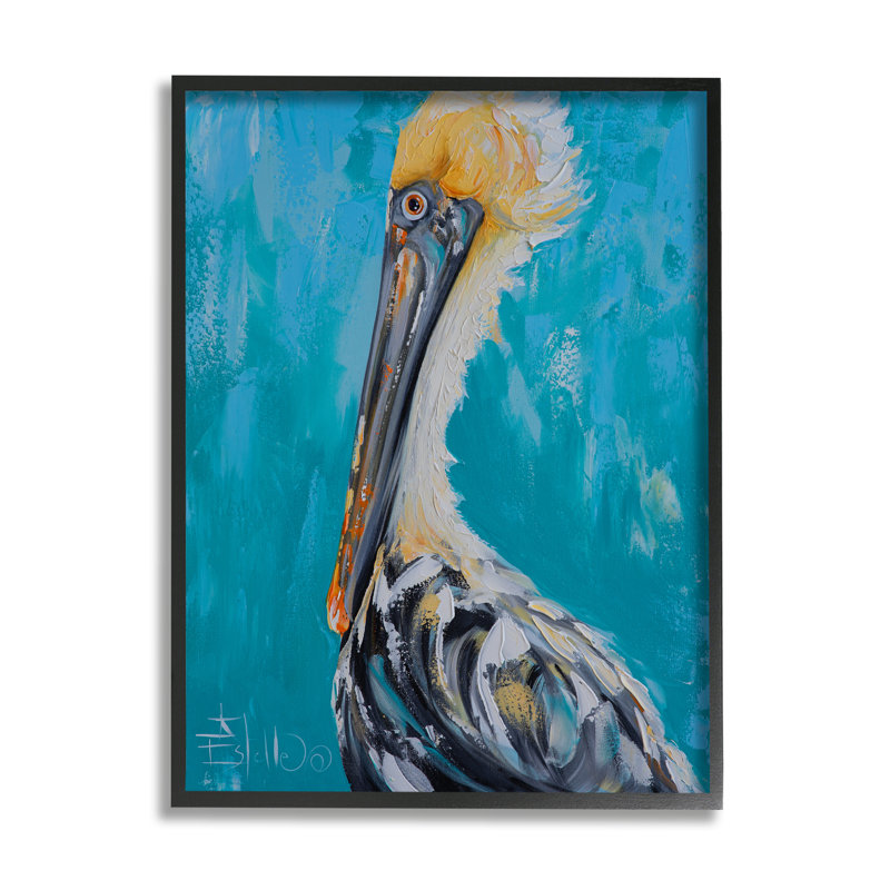 Az-973 - "Blue Pelican", reproduction d'art encadrée sur toile par Estelle Grengs, Giclée encadrée noir minuit