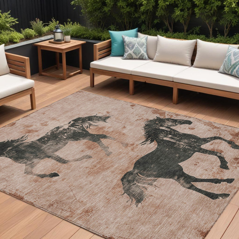 Tapis extérieur lavable pour chevaux 8 pi x 10 pi rouille et gris anthracite