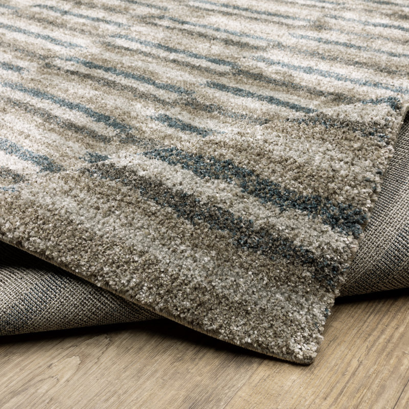 Tapis rayé bleu sarcelle / gris, Tapis de couloir 2 pi 3 po x 7 pi 6 po
