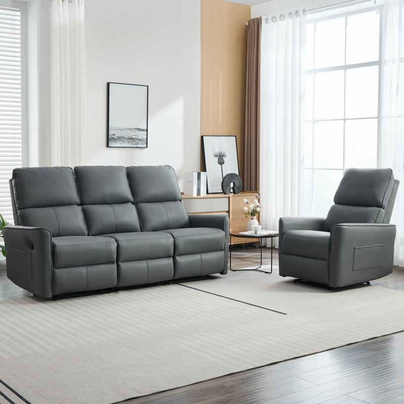 Micaden 4 Seater Faux Leather Reclining Sofa, Grey
