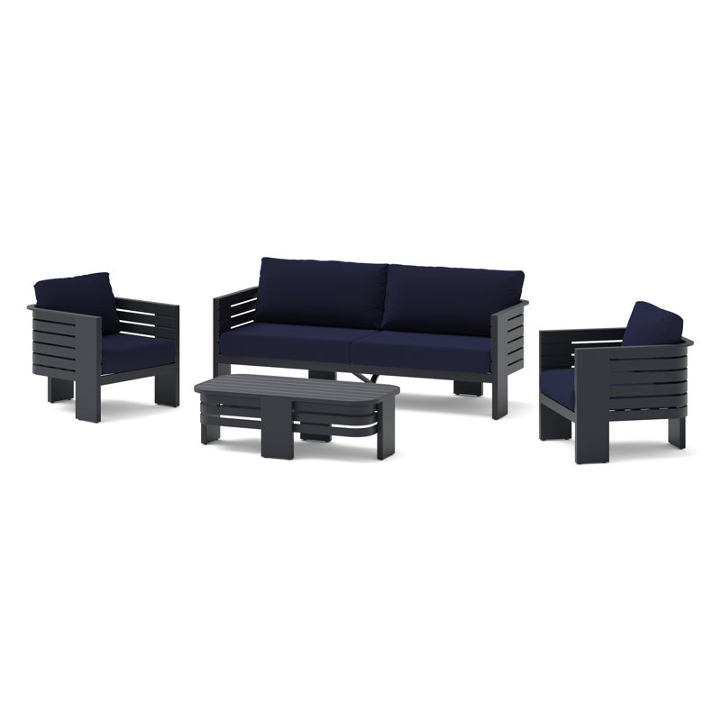 Quanise 4 Piece Sunbrella Outdoor Patio Seating Set With Aluminum Slat Coffee Table - Navy Blue, Navy Blue