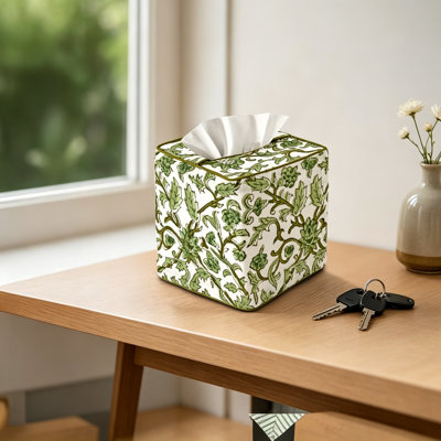 Couvre-boîte à mouchoirs en coton avec passepoil avec passepoil, passe-tringle 4,5 pi x 4,5 po x 5 po, CPC Meadow