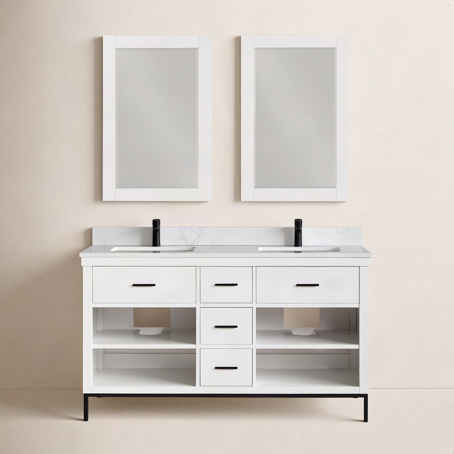 Adaire 60'' Double Bathroom Vanity, White, Matte Black