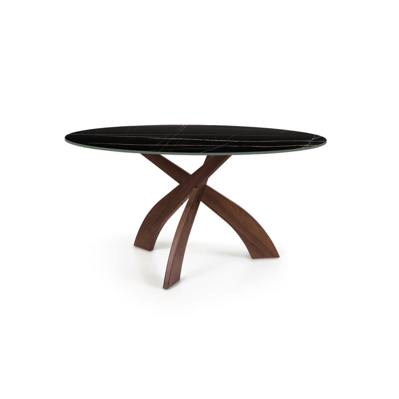 Entwine Round Dining Table, 30"H x 60"L x 60"W, Black, Natural Walnut