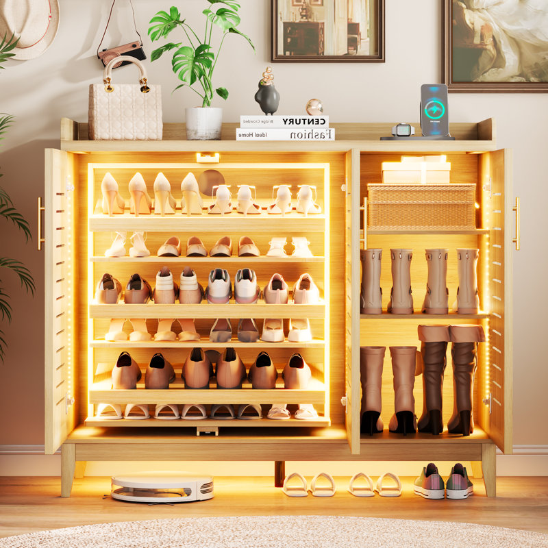 5-Tier Shoe Cabinet with Rotating Shoe Rack, Adjustable Shelves and Tri-Color Sensor Light, Freestanding Shoe Storage Cabinet