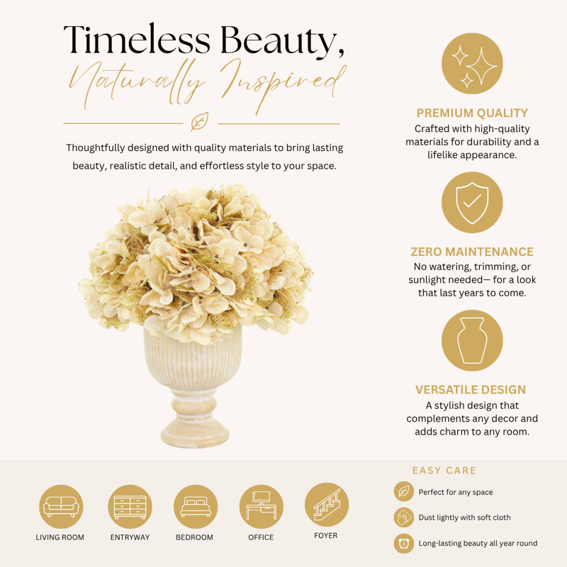 Maril Faux Floral in Vase, Cream;Gold