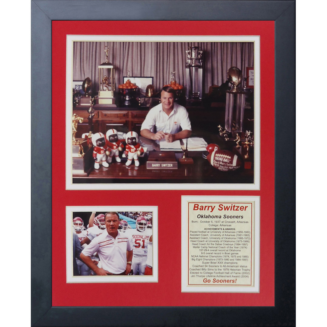 Barry Switzer - Oklahoma Framed Memorabilia Legends Never Die