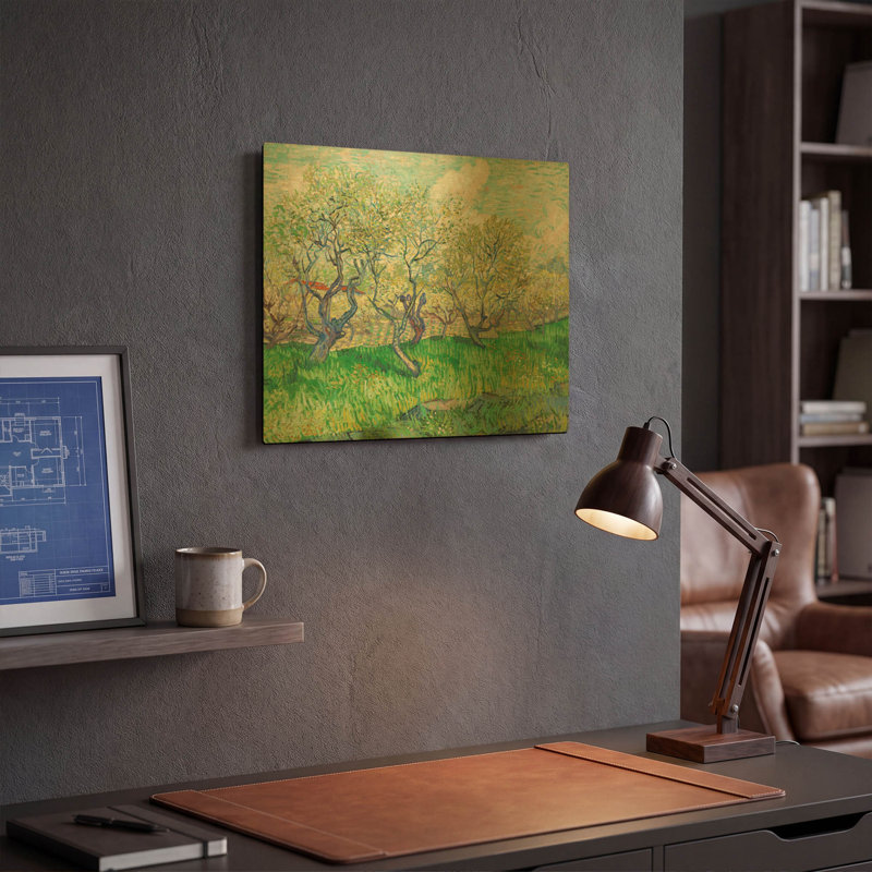 «Orchard In Blossom» par Vincent Van Gogh, art mural en métal doré, 16 po x 12 po, 16"x12"