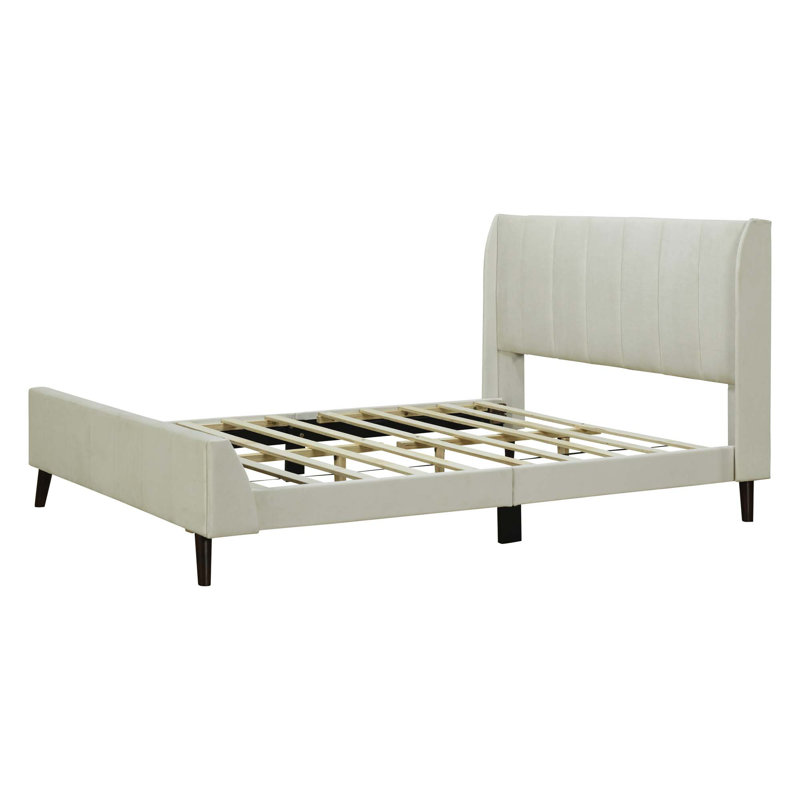Lit plateforme tapissier, velours, Beige, Grand