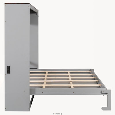 Grand lit escamotable mural avec ports USB, gris