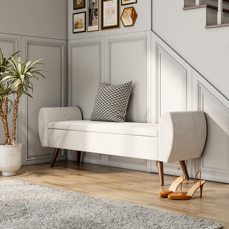 Alamo Upholstered Storage Bench, Beige Linen