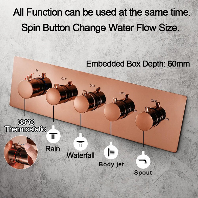 Robinet de douche thermostatique encastré télécommandé avec valve brute Marsala