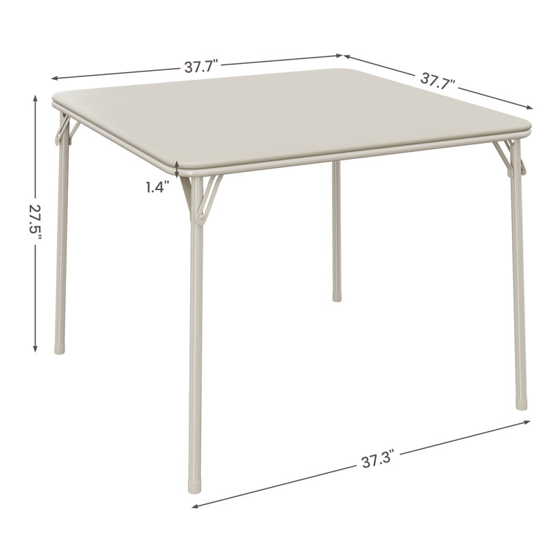 Folding Table, 33.6-Inch Portable Square Folding Card Table,  Metal Folding Table With Pu Soft Cushion 4 Chairs, Cream