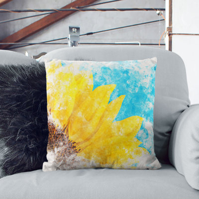 Sunflower at the End of Summer Watercolour Cushion with Filling