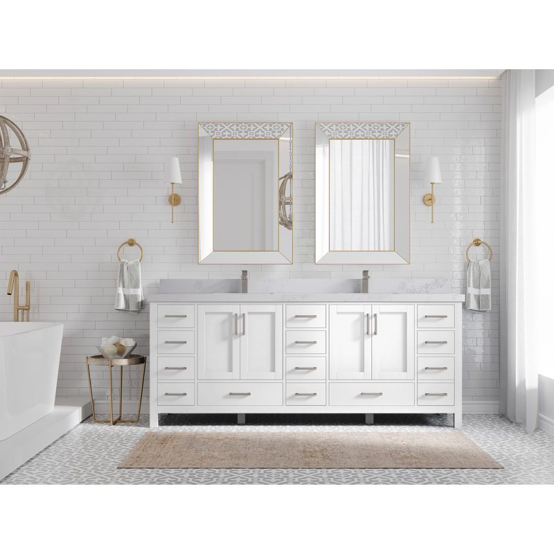 Malibu 84" White Double Bathroom Vanity with Quartz Top