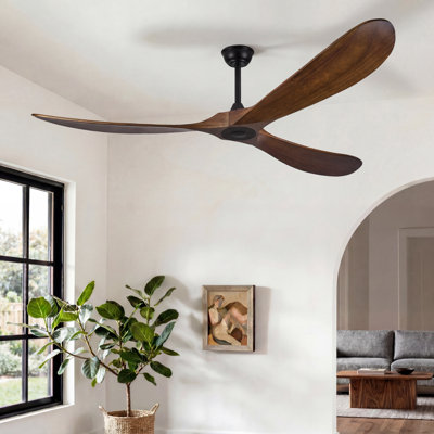 3 - Blade Wood Ceiling Fan with 6-Speed Remote Control without Lights