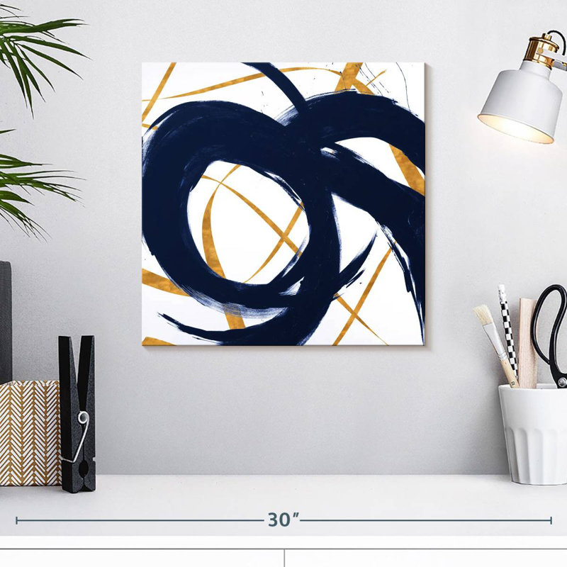 Bleu marine avec coups d'or II, H 16 po x l 16 po