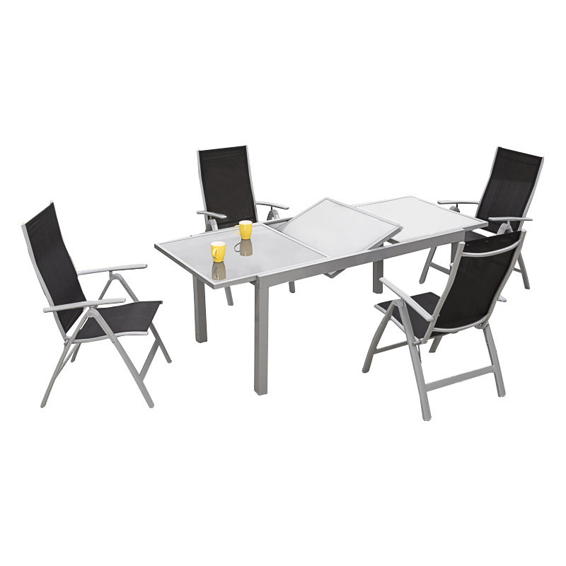 Gia 4 - Person Patio Dining Set with Extendable Rectangular Table, Black