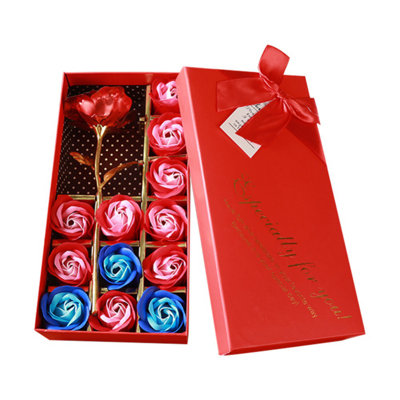 Ensemble de 12 boîtes à fleurs faites à la main en forme de savon, bricolage, odeur artificielle, fleurs d'œillets pour la Saint-Valentin, décoration de fête d'anniversaire de mariage, 22 x 11 cm / 8,66 x 4,33 po, rouge
