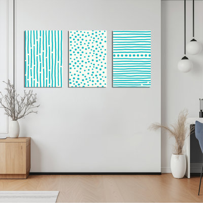 Abstract Geometric Pattern Canvas Wrapped Wall Art Set Of 3 For Modern Home Decor