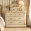 Commode 6 tiroirs l 41,7 po - Structure en bois massif, accents sculptés en résine, finition dorée irisée