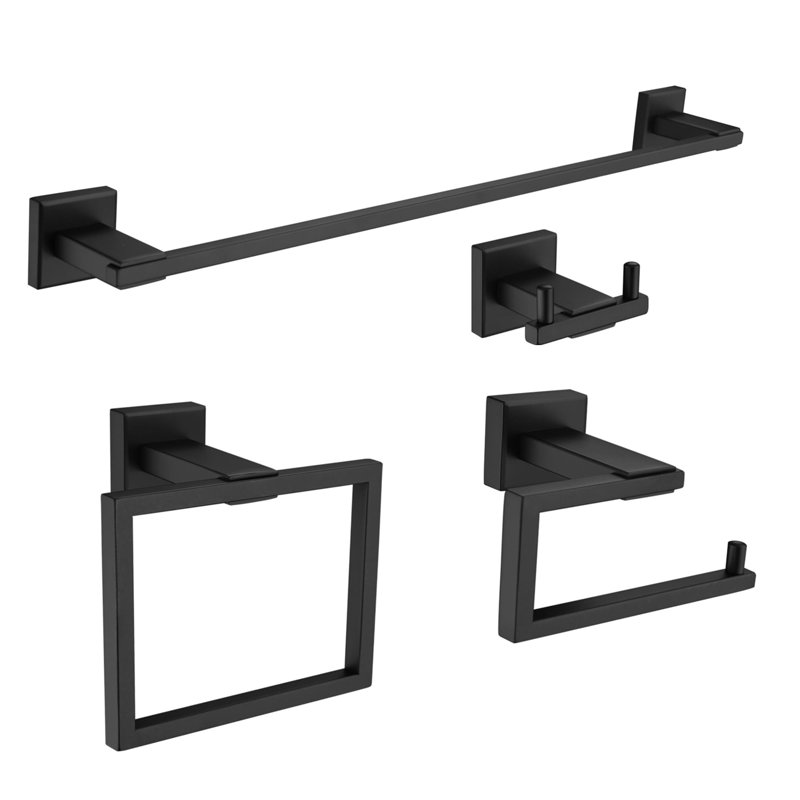Ensemble de quincaillerie de salle de bain 4 pièces, Noir mat