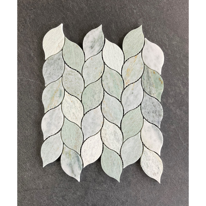 Carreaux muraux et de sol en mosaïque de marbre à motif de feuilles vertes Ming