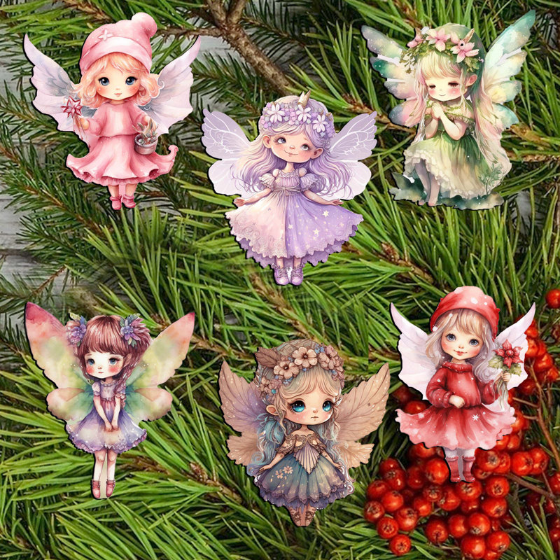 6 Piece Colorful Fairies Decorative Wooden Clip-on Ornaments by G. Debrekht