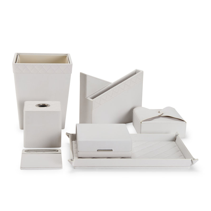 White Tufted Leather Bin