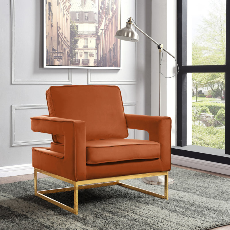 Binghamton Velvet Armchair, Gold, Cognac Velvet